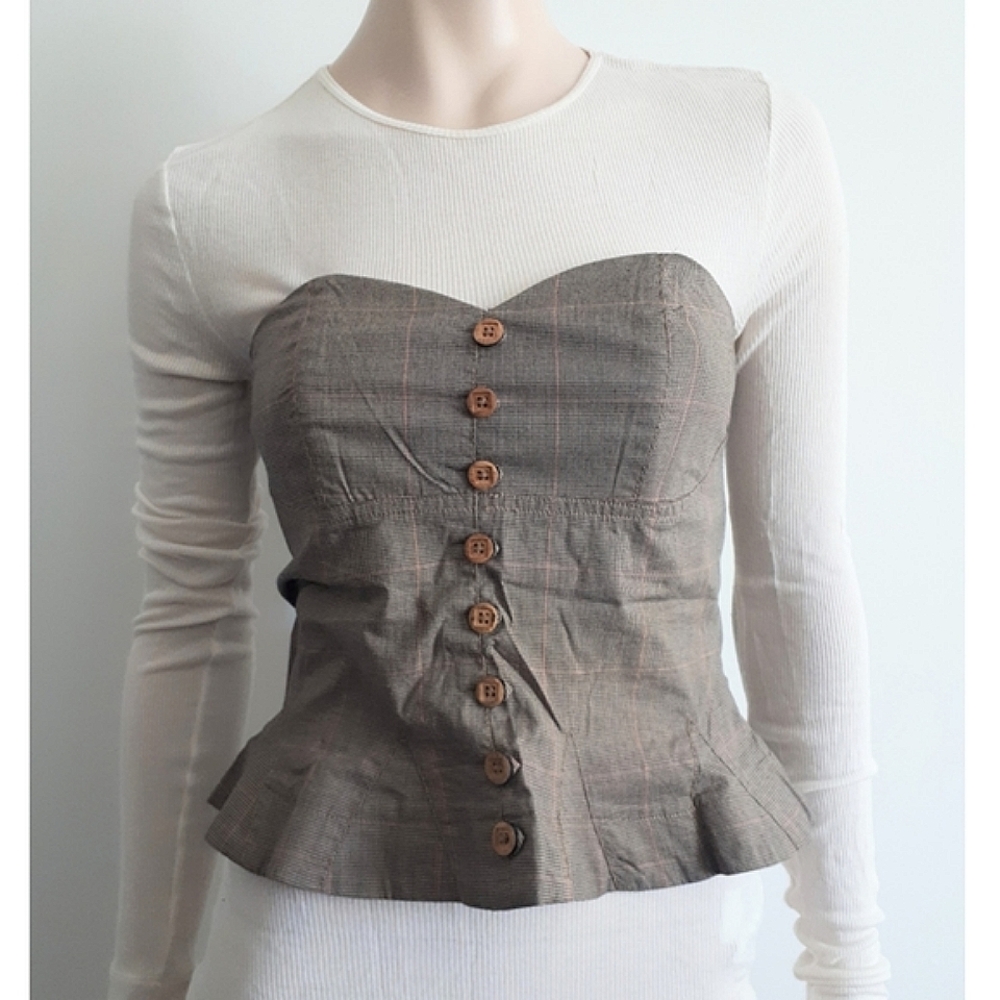 Plaid Peplum Bustier Top